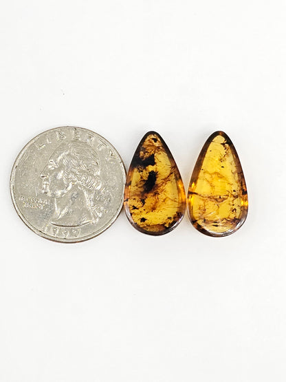 Amber cabochon pair | Artisan Cut Gemstone