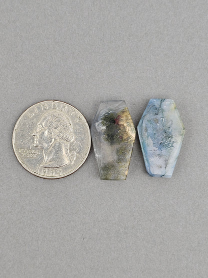 Moss agate coffin cabochon set