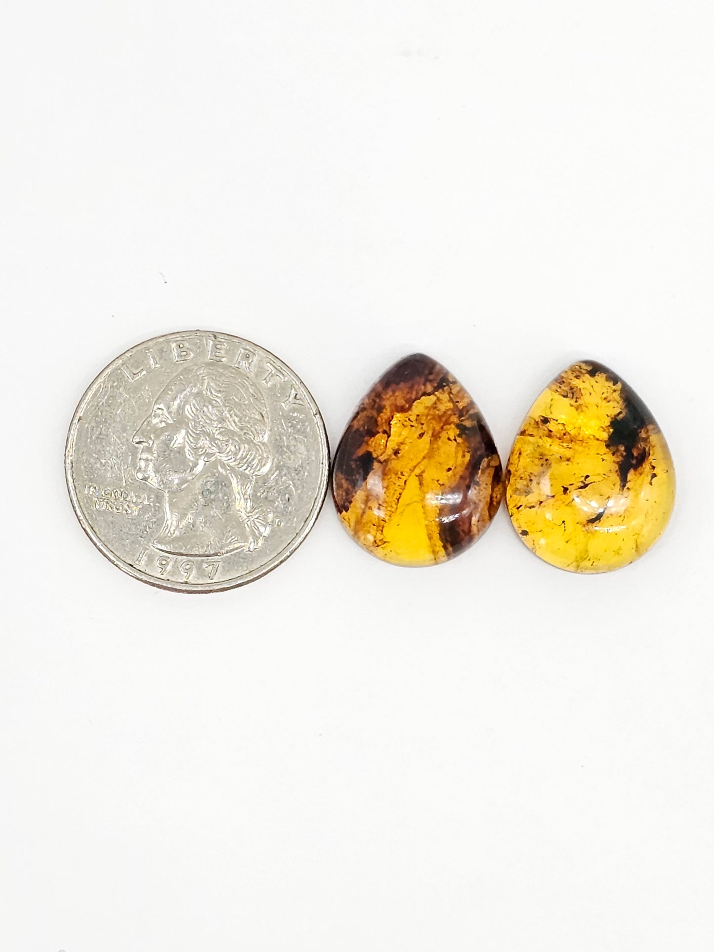 Amber cabochon pair | Artisan Cut Gemstone