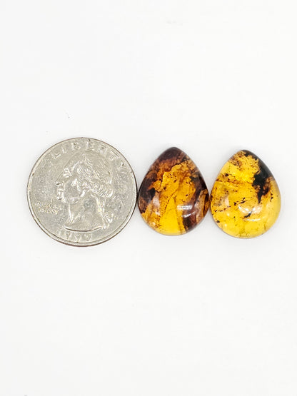 Amber cabochon pair | Artisan Cut Gemstone