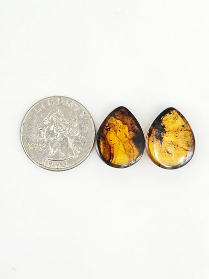 Amber cabochon pair | Artisan Cut Gemstone