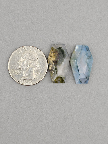 Moss agate coffin cabochon set