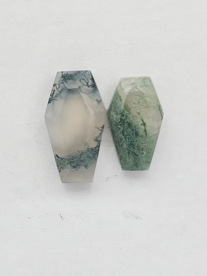 Moss agate coffin cabochon set