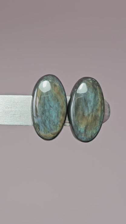 Velvet obsidian Cabochon Pair | Natural Mexican Obsidian for Silversmiths