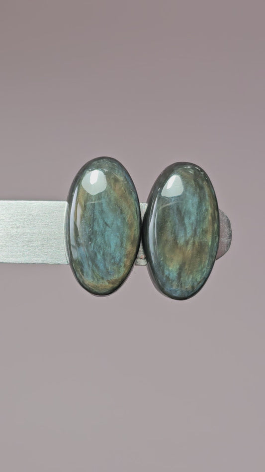 Velvet obsidian Cabochon Pair | Natural Mexican Obsidian for Silversmiths