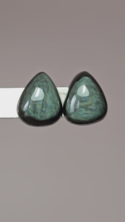 Velvet obsidian Cabochon Pair | Natural Mexican Obsidian for Silversmiths