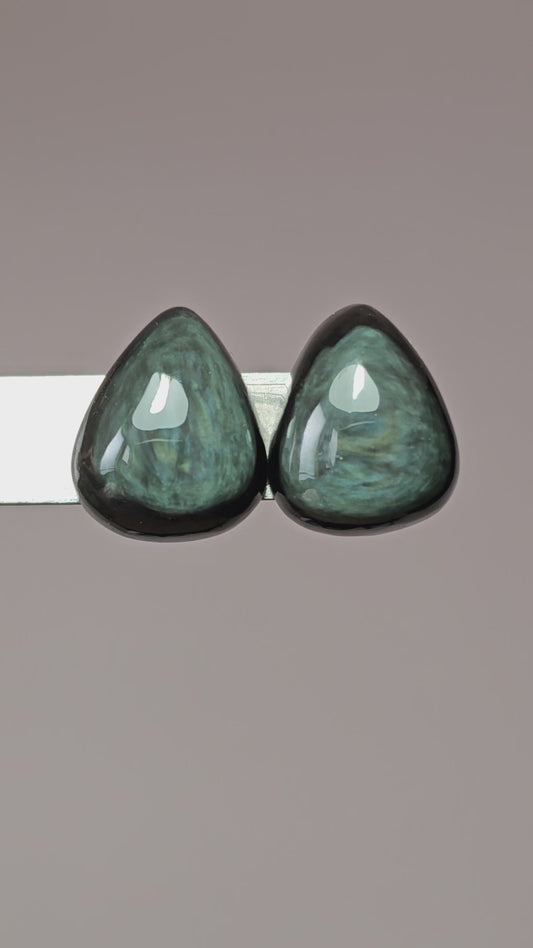 Velvet obsidian Cabochon Pair | Natural Mexican Obsidian for Silversmiths