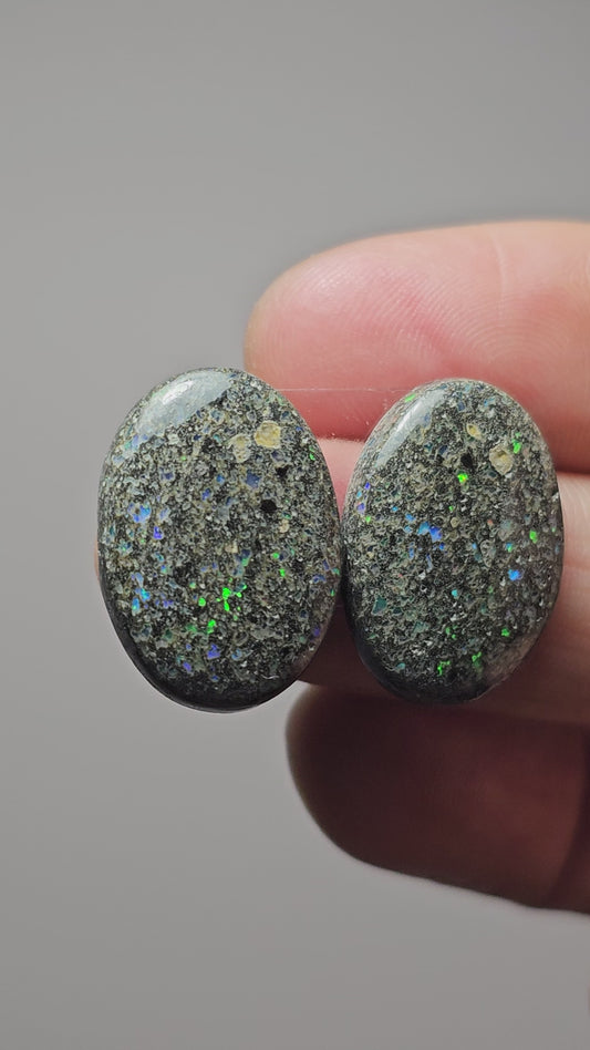 Rare Mexican Leopard Opal Cabochon Pair