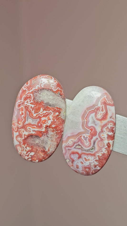 Mexican Crazy Lace Agate Pair Cabochons