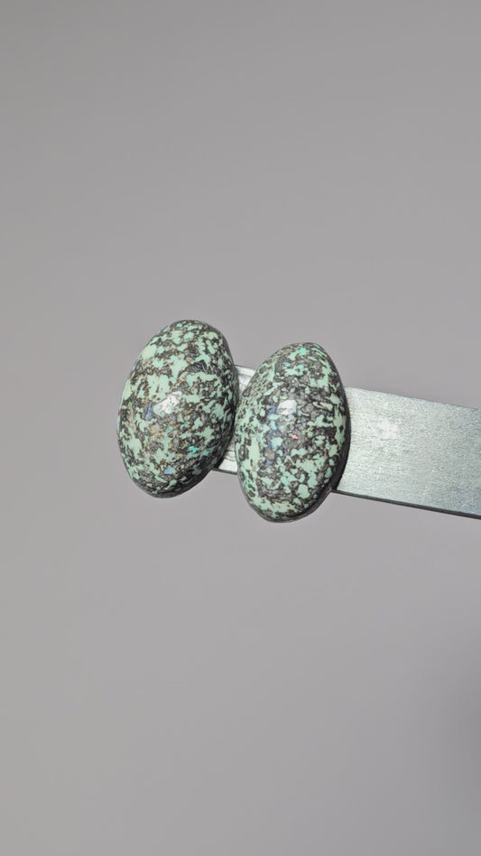 Rare Mexican Leopard Opal Cabochon Pair