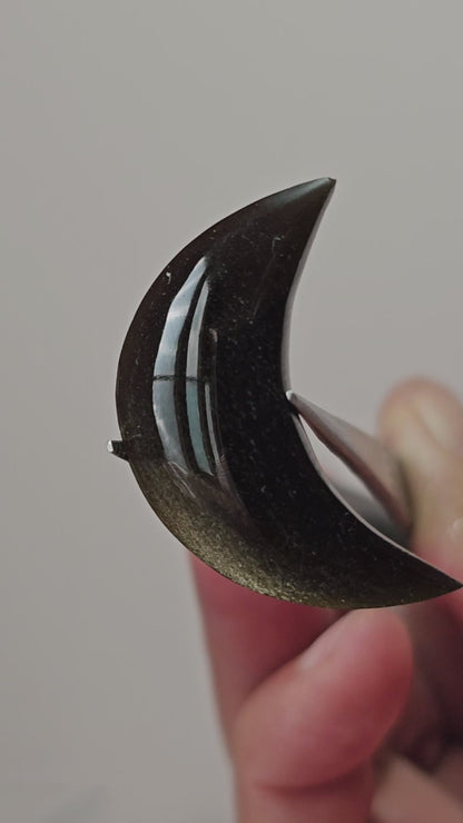 Gold Sheen Obsidian Moon Cabochon | Natural Mexican Obsidian for Metalsmiths