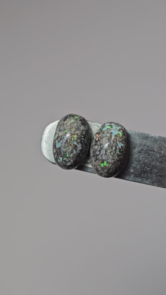 Rare Mexican Leopard Opal Cabochon Pair