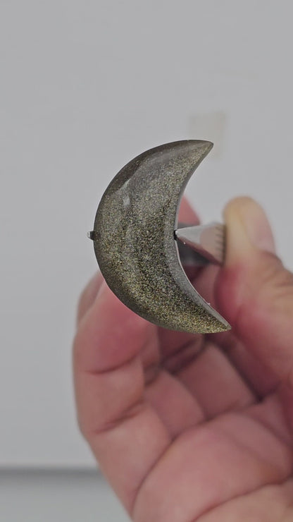Gold Sheen Obsidian Moon Cabochon | Natural Mexican Obsidian for Silversmiths