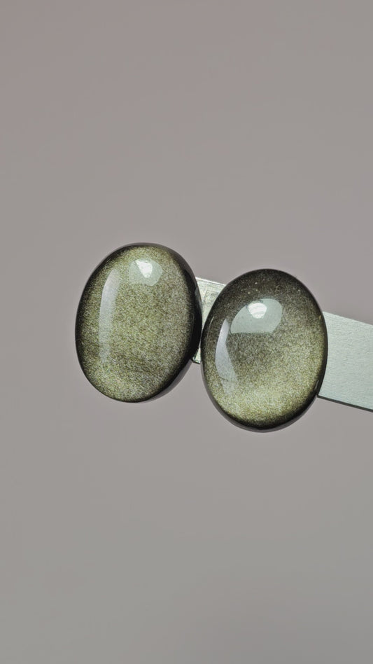 Golden obsidian Cabochon Pair | Natural Mexican Obsidian for Silversmiths