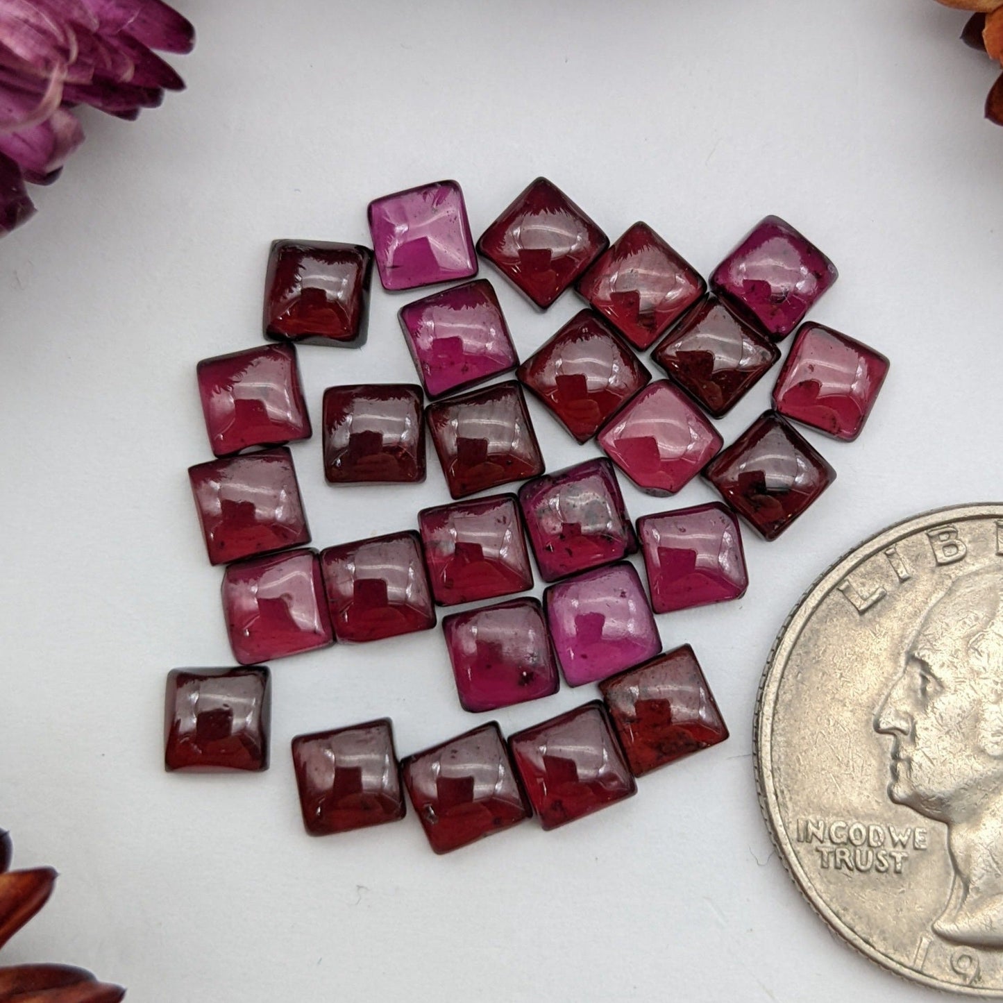 Rhodolite garnet square cabochon lots