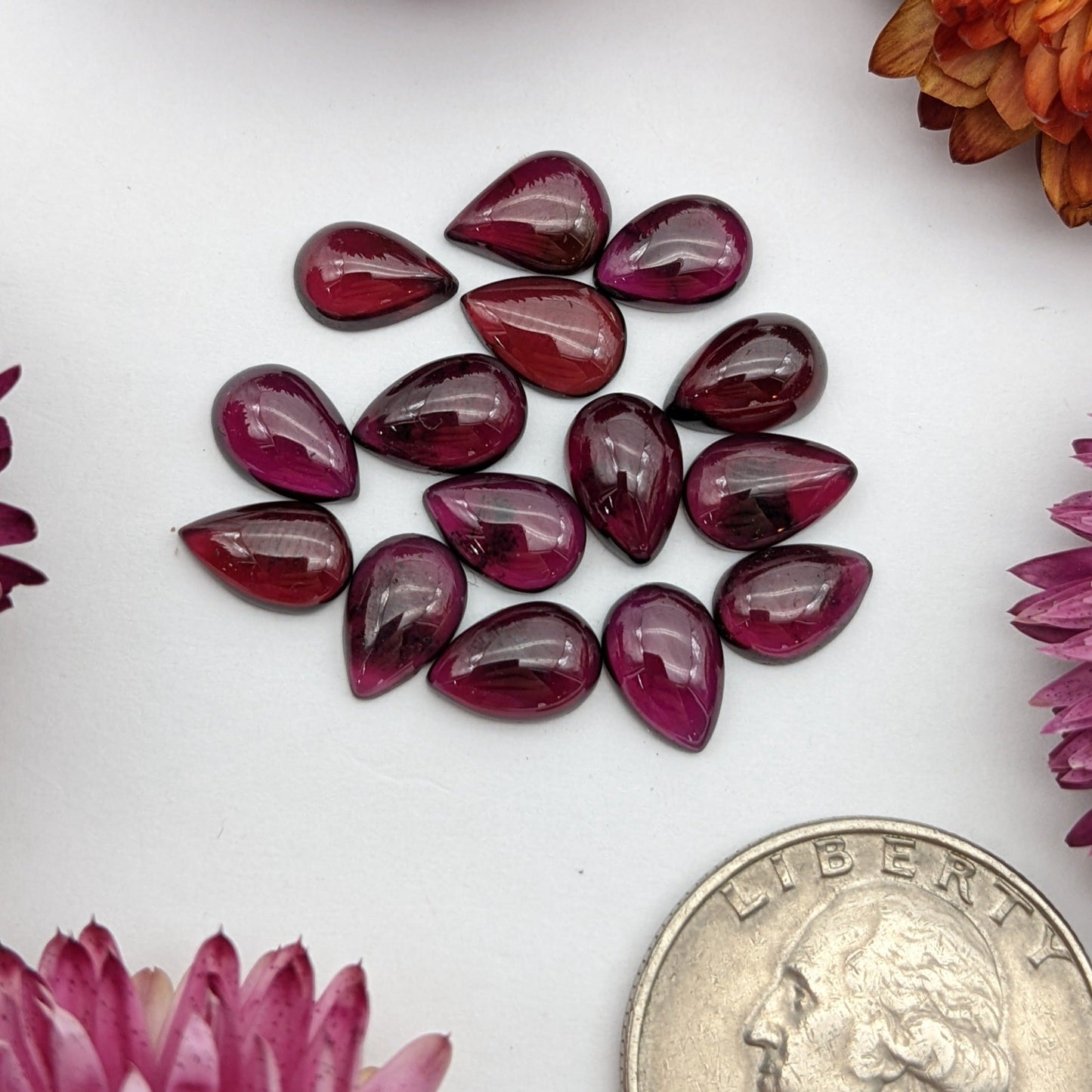 Rhodolite garnet teardrop cabochon lots