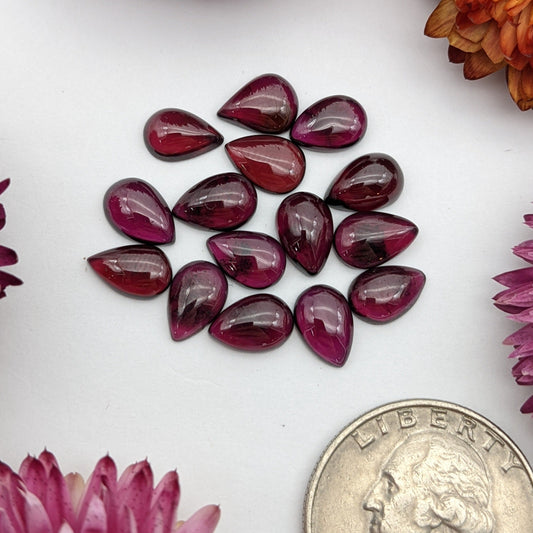 Rhodolite garnet teardrop cabochon lots